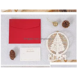 Cartões de felicitações 3D Up Cartão de Natal a laser Cut Quotmerry Christmasquot Deer Santa Red Gold com envelope 10 peças por lot3047325 Drop dhvol