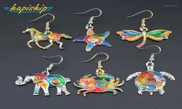 Dangle Chandelier Hapiship 2021 Fashion Gold Tone Colorful Glaze Tortoise Horse Elephant Crab Dragonfly Earrings For Women LAHA6265295
