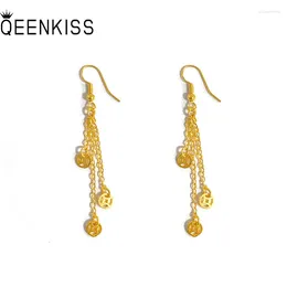 Dangle Earrings QEENKISS 24KT Gold Coin Tassel Drop For Women Fine Wholesale Jewelry Wedding Party Bride Ladies Girl Mother Gift EG574