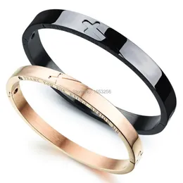 Lover's His His and Hers Par lovar smycken gåvor Rostfritt stål Cross Smooth Armband fru Husbaand Gift Bangle342C