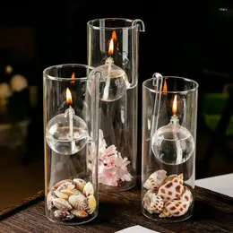 Świecowe uchwyty cylindryczna lampa olejowa przezroczystą szklaną herbatę Pillar na przyjęcie na wesele dekorację imprezową