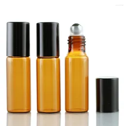 Garrafas de armazenamento 100Pieces/lote 5ml portátil âmbar garrafa de óleo essencial rolo no perfume mini rolador de bola de metal marrom