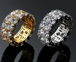 Hiphop Men039S Pierścienie z bocznymi kamieniami podwójne rzędy małego pierścienia duże CZ Stone Pierścienie Rozmiar 7113009921