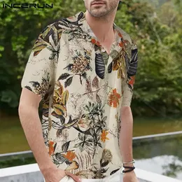 Incerun tops homens colarinho impresso de manga curta camisa casual havaiana praia masculina algodão moda de verão streetwear s3xl 240415