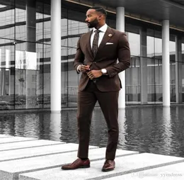 Brown Wedding Suits 2019 Slim Fit Bridegroom Tuxedos för män 3 stycken Groomsmen kostym Formell affärs smoking jackapantsvest T7803903