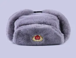 Sowjetisches Badge Ushanka Russische Männer Frauen Winterhüte Faux Rabbit Fur Armee Militär Bomber Hut Kosaken Trapper Ohrflap Snow Ski Cap 22665948