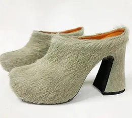 2024 Ladies New Style leather chunky high heel sandals Pine cake thick bottom slipper horsehair round toes Platform Europe and America Candy colored SHOES siz 34-44