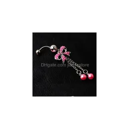 Navel Bell Button Rings Yyjff D0564 2 Färger Bowknot med Pearl Style Belly Piercing Body Jewel Mix Drop Delivery Dhfaw