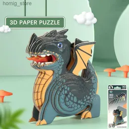 الألغاز ثلاثية الأبعاد Dinosaur 3D Paper Paper for Kids Educational Montessori Toys Funny DIY Manual Assembly Three-Dimensial Model Toy for Boy Girl Y2404150S5O