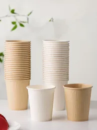 Copas descartáveis ​​canudos 40/50pcs/embalagem de alta qualidade de bambu de bambu papel de café de café com copo de chá de chá