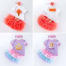 Specially Designed for Girls Aged 0-2, Cartoon Cotton Short Sleeved Jumpsuit, Orange Six Layer Skirt Set, Doll Clothes