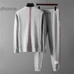 Autumn New Sports Set Mens and Womens Back Ribbon Pure Cotton Yarn Knitted Tb Sweater Pants Two Piece Couple