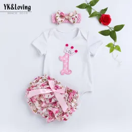 Baby Fashion Solid Color Cartoon Sticker Embroidery 1 Word Old Sweetheart Fragmented PP Shorts Set