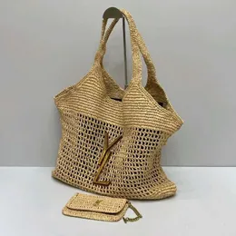 Borsa di design Fashion Straw Bulle Borse per borse di lusso Donne grandi spiaggia da spiaggia di lusso di lussuoso tophing in pelle vera con lettera di metallo