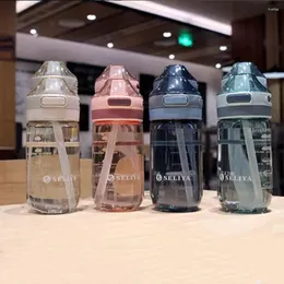 Water Bottles 500/650ml Sports Bottle Handle With Straw Plastic Transparent High Capacity Leak-proof Drinkware Children