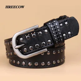 Leather Genuine Rivet Belts High Quality Designer Women Brand Waist Belt for Woman Casual Pin Buckle Female Strap 240401