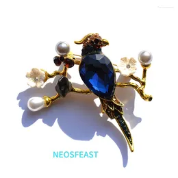 Brooches Vintage Birds Crystal For Women Rhinestone Flower Corsage Retro Pearl Pin Ladies Party Gifts Accessory Classic Jewelry