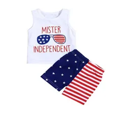 Kinder gestreifte Druckweste amerikanische Flagge Independence National Day USA 4. Juli Sommerbriefstar Print T -Shirt Streifenhose Two2204718