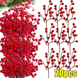 장식용 꽃 인공 홀리 베리 가지 13 빨간색 줄기 크리스마스 장식 가짜 식물 꽃다발 홈 해 화환 테이블