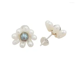 Kolczyki Dangle 925 Sterling Silver Stud Pearl Earring Nature Świeżem ręcznie robiony kwiat mini perły wysoka jakość połysku 15 mm