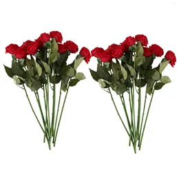 Dekorative Blumen 20 PCs Latex Echter Kontakt Rose Dekor Künstliche Seidenblumenhochzeitsstrauß Hausdesign (Dunkelrot)
