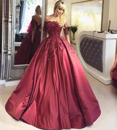 New Bungundy Puffy Quinceanera Dresses Ball Gown Off the Shoulder Half Sleeves Appliques Lace Sweet 16 Dresses ballkleid4375870