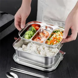 Stoviglie 1pc 304 Box da pranzo in acciaio inossidabile a doppio strato diviso da pranzo anti-overflow bento con coperchio