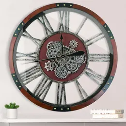 Unique 36 Inch Moving Gear Wall Clock with Solid Wood Frame - Battery Operated Steampunk Industrial Design for Living Room Decor and Fireplace Mantel