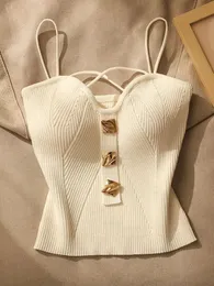 النمط الفرنسي المتماسك المتماسك للسيدات الصيف ارتداء جمال مثير Camisole Slim Highlend Bundeau Top 240412