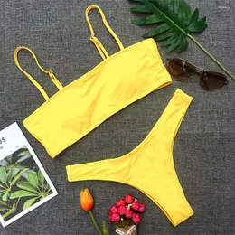 Kadın mayo sarı bikini üst mayo spagetti kayış kadınlar seksi iki parçalı plaj kıyafeti mikro bikinis seti mujer mayo