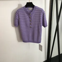 Klassisk rand T -shirtdesigner Knit Tees Summer Short Sleeve Shirts 4 Colors Breathale Tops Holiday Casual Shirts