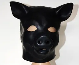 sex product New male female 100 natural latex bondage pig head mask eyepatch gagged headgear hood adult BDSM toy bed game set4460008
