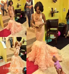2019 Sexy Mermaid Prom Платье высокое качество Raufter Ruffles Organza Lace Long African Special Enday Dress Официальное вечернее вечеринка DRE7863439