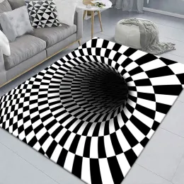 Pads 3D -ловушка эффект вихревой иллюзий буферы отверстия геометрический ковер белый черно -белый коврик для спальни Добро пожаловать коврик