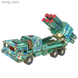 3D Puzzles Antia-aircraft mísseis 3d Puzzles de madeira tanque Modelo de simulação Milody Jigsaw DIY Toys for Children Boys Table Decoration Y240415