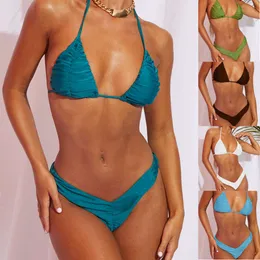 Swimwear New Swimwear Bikini Solid Color Triangle Soft Bag Womens Split Swimwear