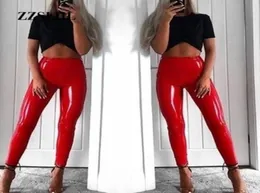 Autumn Winter Women Legging Skinny Pu Red Leth Lething Meldings Slim Faux Pantaloni in pelle Fitness Pantaloni a matita 9494419