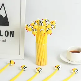 2pcs Little Yellow Honey Bee Flexible Pen Ballpoint 0.5mm Black Color Gel Ink Pens For Writing Gift A6102