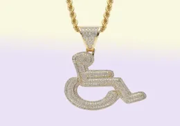 Rullstol handikappskylt hänge halsband guld silver färg bling kubik zirkon män hip hop rock 3196497
