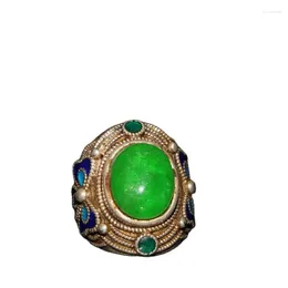 Decorative Figurines Early Collection Of Old Silver Inlaid Jade Pigeon Egg Rings For Men And Women