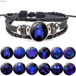 Andere Armbänder 12 Sternbecher Zodiakschild Zauberhaut Luminous Armbänder Männer Frauen Vintage Multilayer Wrap Leder Armband Birdhuhn Geburtstag Giftl240415