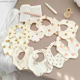 Bibs Burp Cloths Baby Gauze Bibs Pure Cotton Class A Saliva Towel Milk Spilt Prevent Grass and Wood Dyed 360 Degrees Newborn Bib Y240415Y240417DFOQ