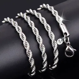 YHAMNI 100% Original 925 Silver Necklace Women Men Gift Jewelry 3mm 16 18 20 22 24 26 28 30 inch Rope Chain Necklace YN89298W