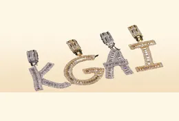 AZ ICED Out Baguette Initialen Ein Buchstaben Hip Hop Anhänger Kette Gold Silber Bling Zirkonia Men039s HIP2549538