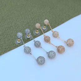 Luxo Geometria Ball Brincos de Designer de Tassel Longo Para Mulheres 18K Cristal de Cristal de Ouro CZ Números de Diamante de Zircão têm Oorbellen Dangle Earring Earings Anéis de orelha Jóias