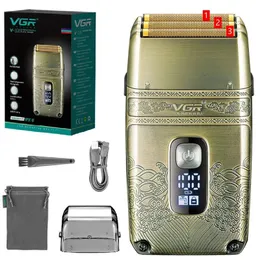 Original VGR Metal Wet Dry Electric Shaver For Men Beard And Hair Razor Balds Head Shaving Machine Rechargeable 240410