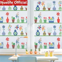 Pencere Çıkartmaları 45x200cm Renkli Flowerpot Tasarım Güneş Koruyucu Cam Film Mutfak Çocuk Yatak Odası Balkonu Opak Banyo N4