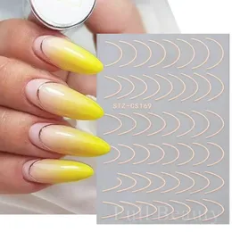 2024 3D Simple Lines Nail Stickers Rose Gold Metal Stripe Letters Decals Curve Gel Nails Art Sliders Polish Manicure Decor - For Nail Art