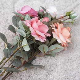 Flores decorativas 66 cm de ramo artificial 2 garfos outono yiyi yiran rosa flor rosa decoração de casamento em casa