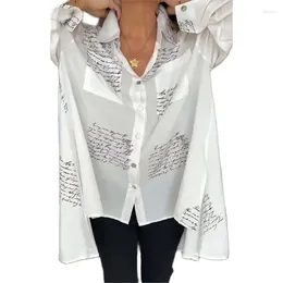 BULUSE DONNE DONNA DONNA British Style Letter Stampa elegante camicia da pendolare a manica lunghe a manica lunga camicetta di cardigan a petto femminile